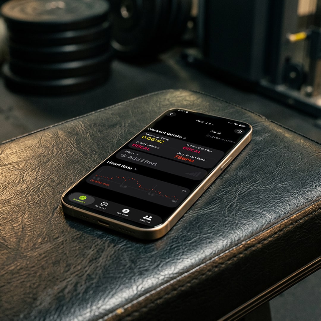 Squall workout results with heart rate and calories on iPhone