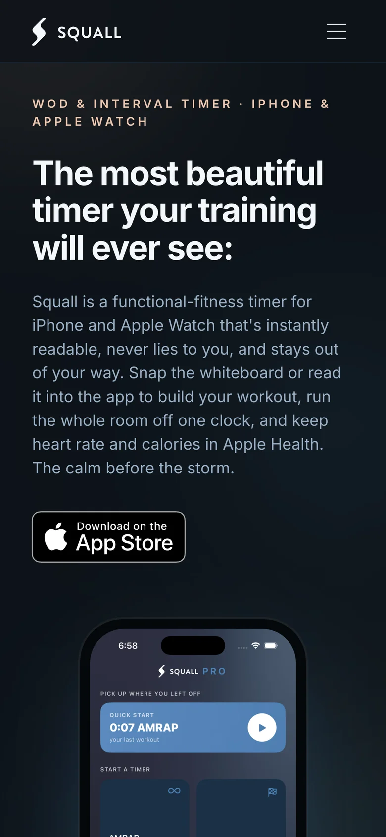 The Squall site on mobile